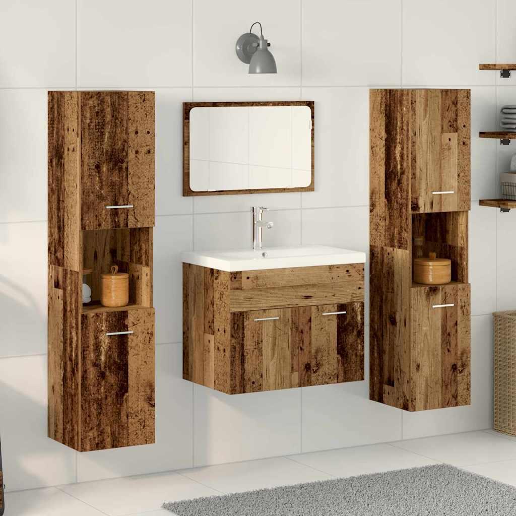 Badeværelsesmøbel sæt 4 stk Gammelt træ 60 x 38.5 x 46 cm billede