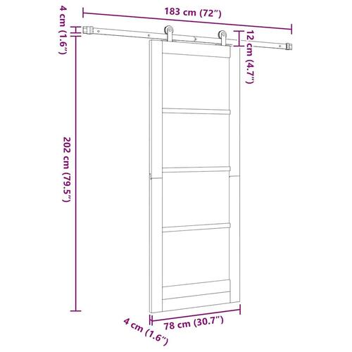 Glidedør med hardware sæt 78x202 cm Massivtræ fyrretræ&& indvendig dør 'ORKDAL'78x202x4 cm Massivtræ fyrretræ
