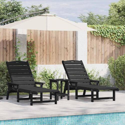 3 Stykker Have Sæt - Sort HDPE&& Liggestol - Sort 53x162x98.5 cm HDPE&& Sidebord - Sort 38x38x45 cm HDPE