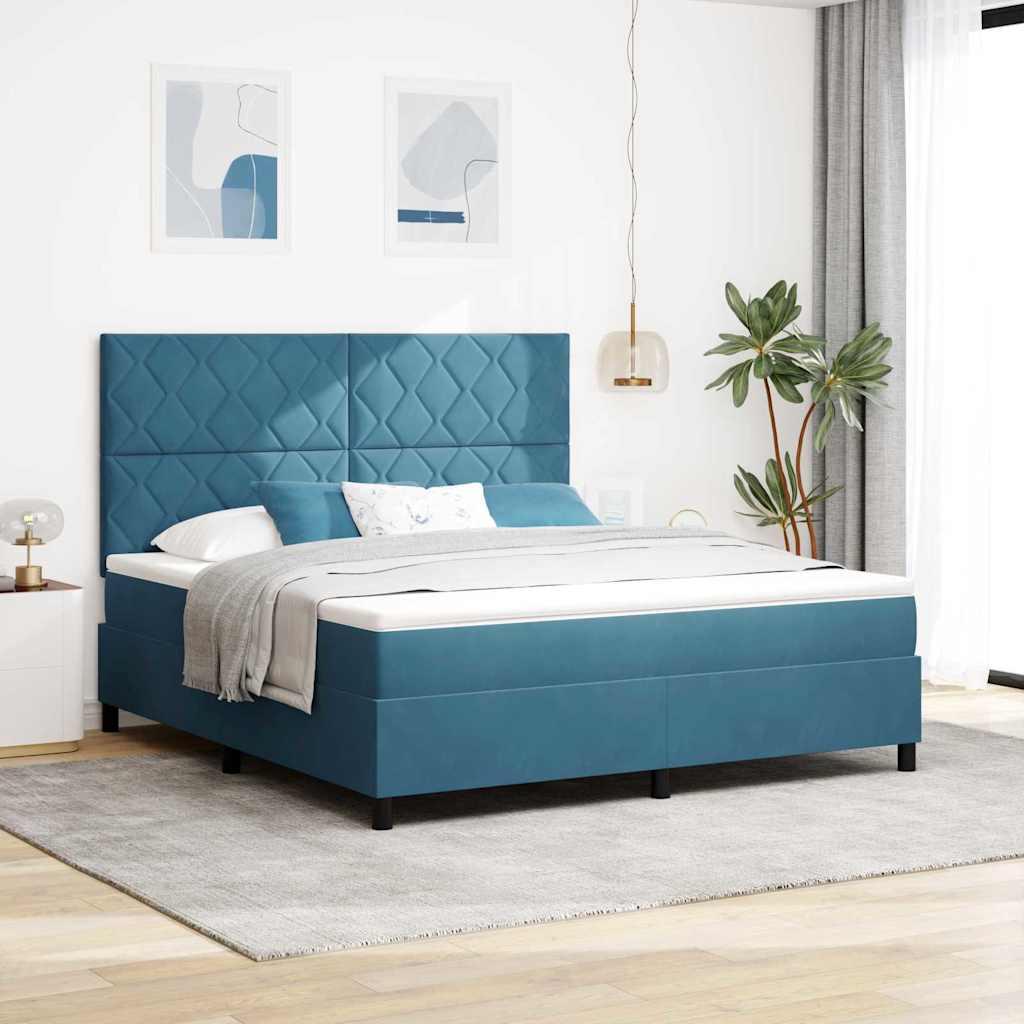 LED Box Spring Bed med madras Mørk blå 180 x 200 cm Stof billede