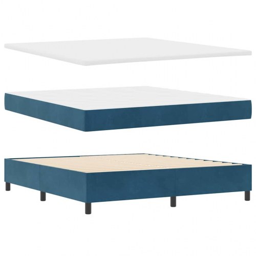 Boxspring Seng med Madras & Bænk Mørkeblå 180x200 cm Fløjl
