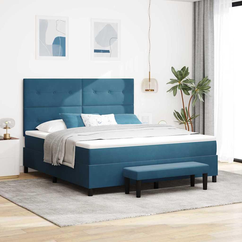 Kontinentalseng med madras Mørkeblå 180 x 200 cm Fløjl billede