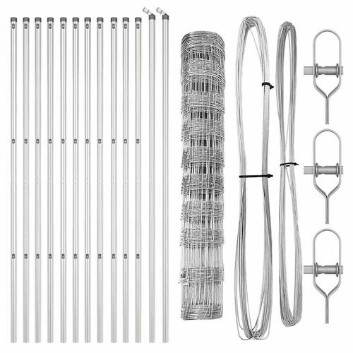 Markhegn 1x25 m Galvaniseret Stål&& Hegn Stænger 13 stk Ø32 mm 150 cm Galvaniseret Stål