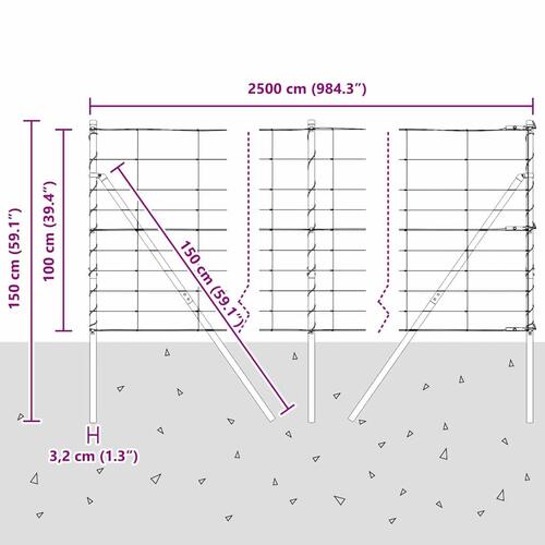 Markhegn 1x25 m Galvaniseret Stål&& Hegn Stænger 13 stk Ø32 mm 150 cm Galvaniseret Stål
