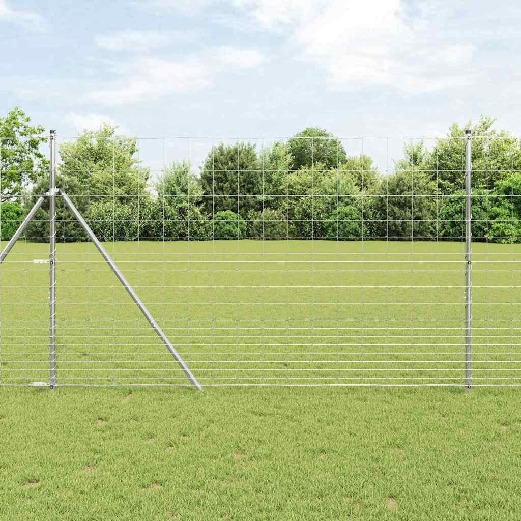Markhegn 1,5x50 m Galvaniseret Stål&& Hegn Poster med Spike 13 stk Ø32 mm 170 cm Galvaniseret Stål