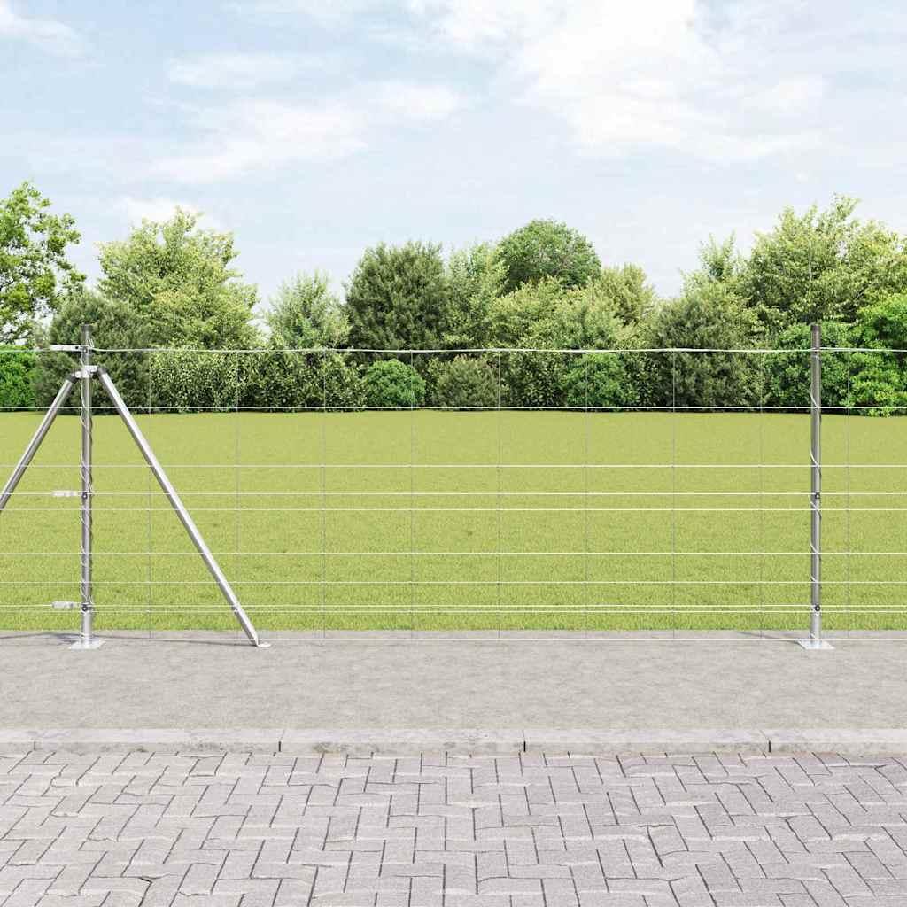 Markhegn 1x25 m Galvaniseret stål&& Hegnestolper med baseplader 13 stk Ø32mm 110cm Galvaniseret stål