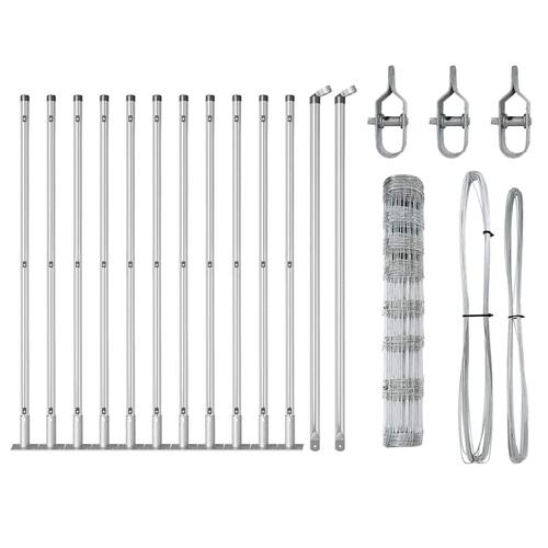 Markhegn 1x25 m Galvaniseret stål&& Hegnestolper med baseplader 13 stk Ø32mm 110cm Galvaniseret stål