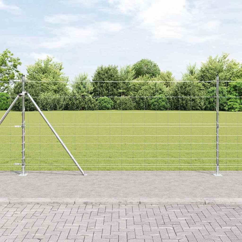 Markhegn 1.2x25 m Galvaniseret Stål&& Hegn Stolper med Basisplader 13 stk Ø32mm 68.5cm Galvaniseret Stål