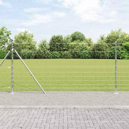 Markhegn 1.2x25 m Galvaniseret Stål&& Hejnsøjler med Baseplader 13 stk Ø32mm 68.5cm Galvaniseret Stål