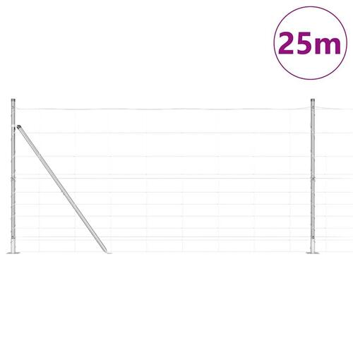 Markhegn 1.2x25 m Galvaniseret Stål&& Hejnsøjler med Baseplader 13 stk Ø32mm 68.5cm Galvaniseret Stål