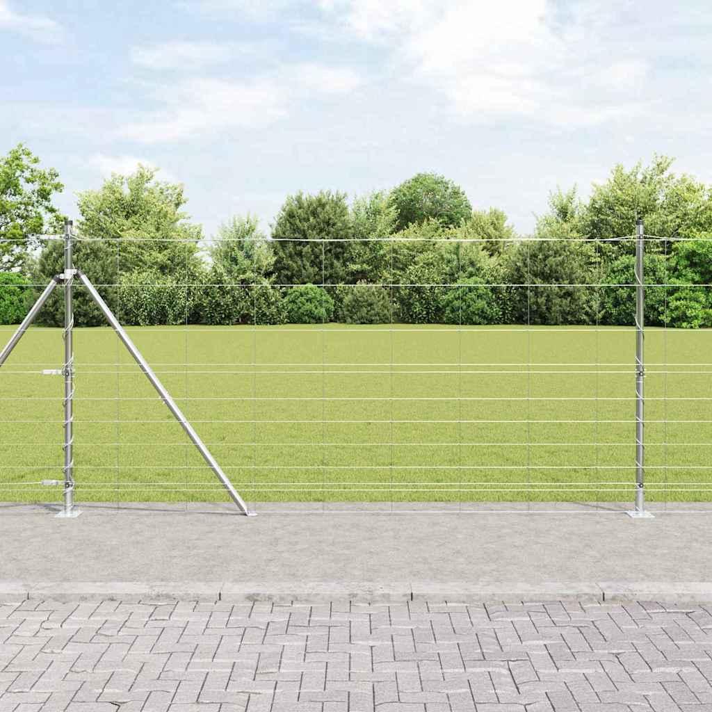 Markhegn 1,2x50 m Galvaniseret Stål&& Hegnsposter med baseplader 13 stk Ø32mm 68,5cm Galvaniseret Stål