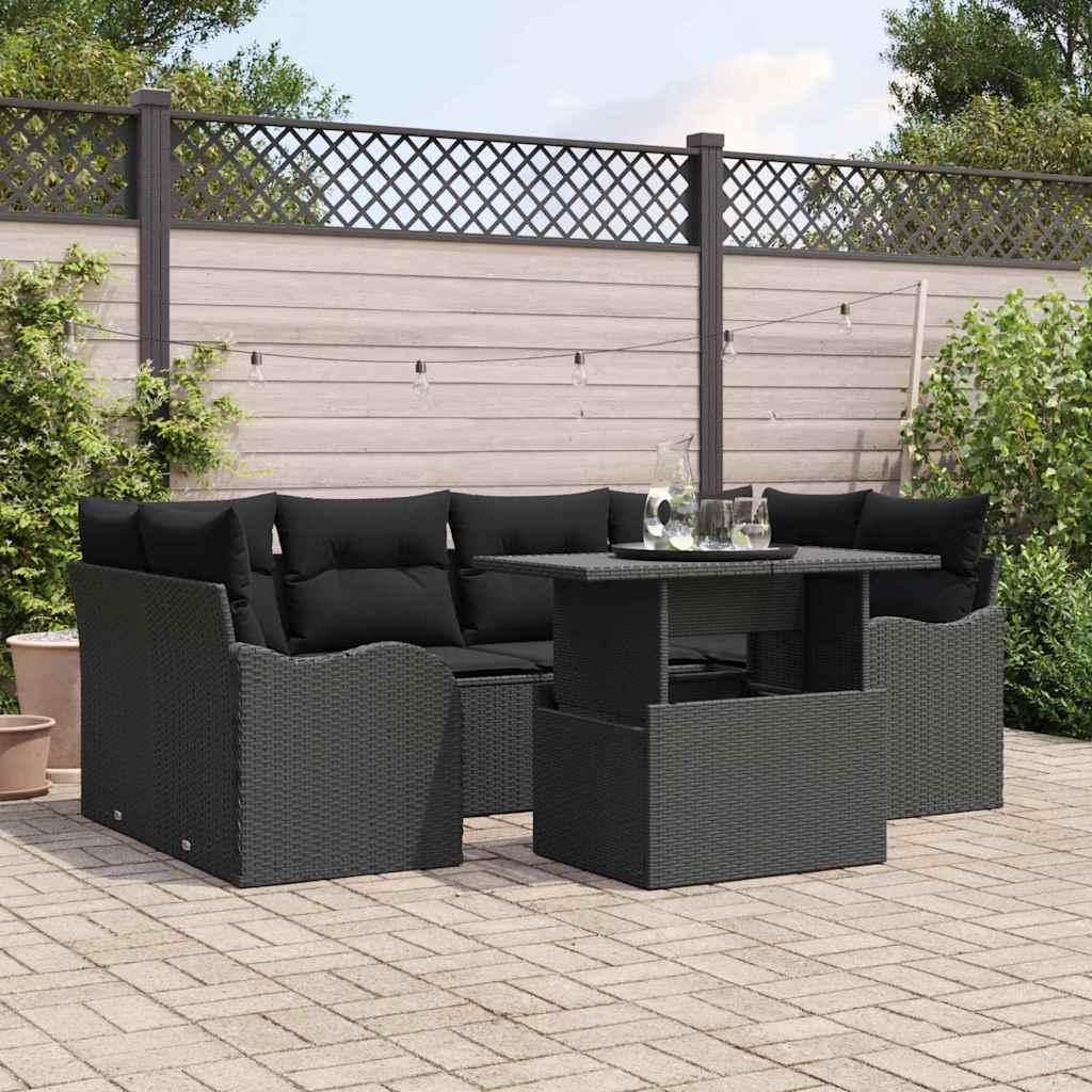 Havesofa Sæt med pude med opbevaring 7 stk Sort Poly rattan billede