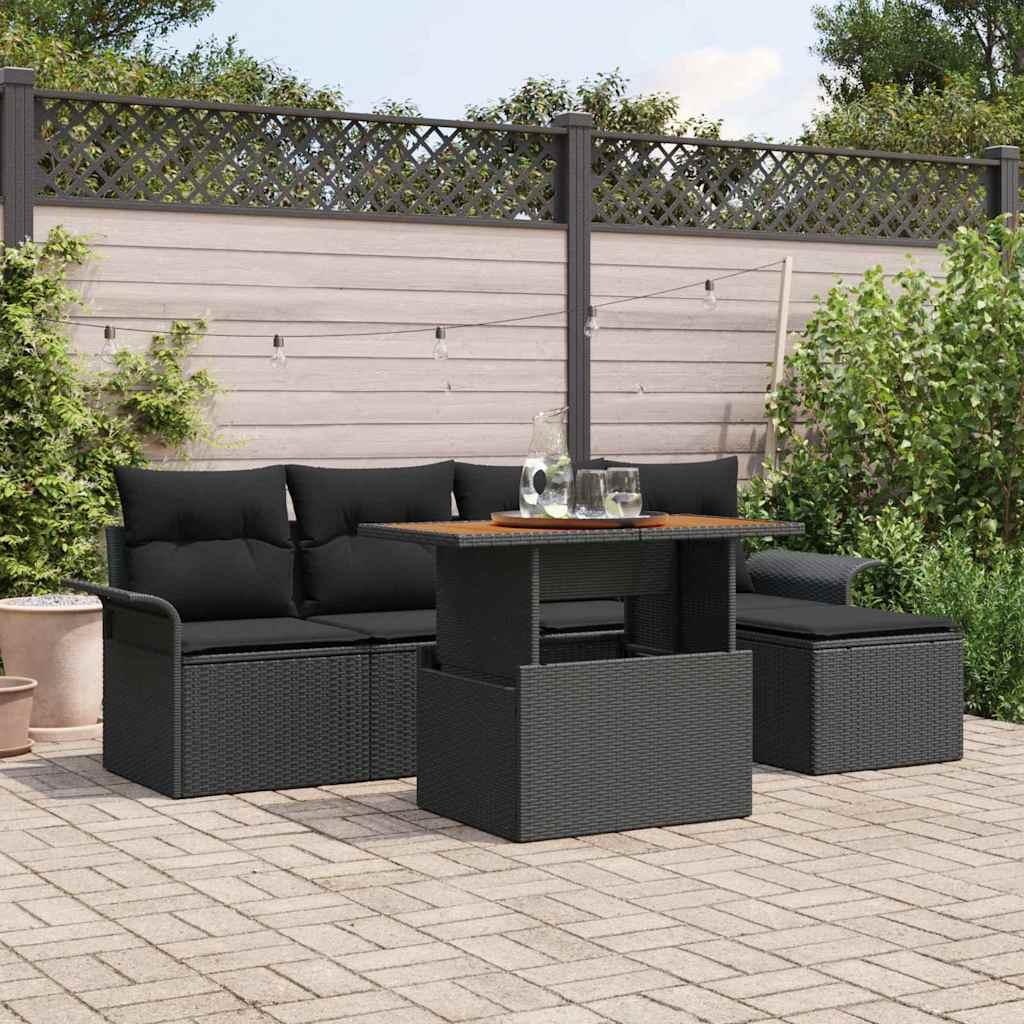 Havesofa Sæt med opbevaring 6 stk Sort Poly rattan billede