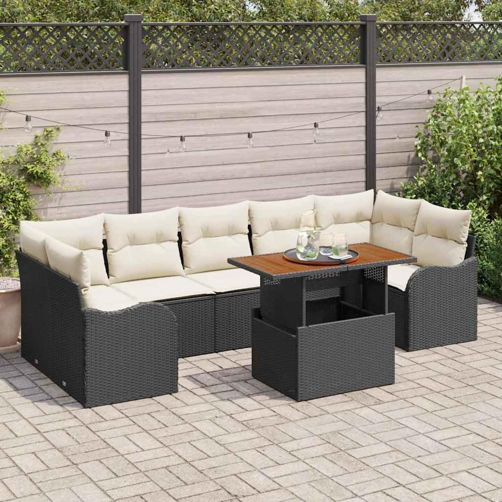 Havesofa sæt med opbevaring - 8 dele i sort polyrattan