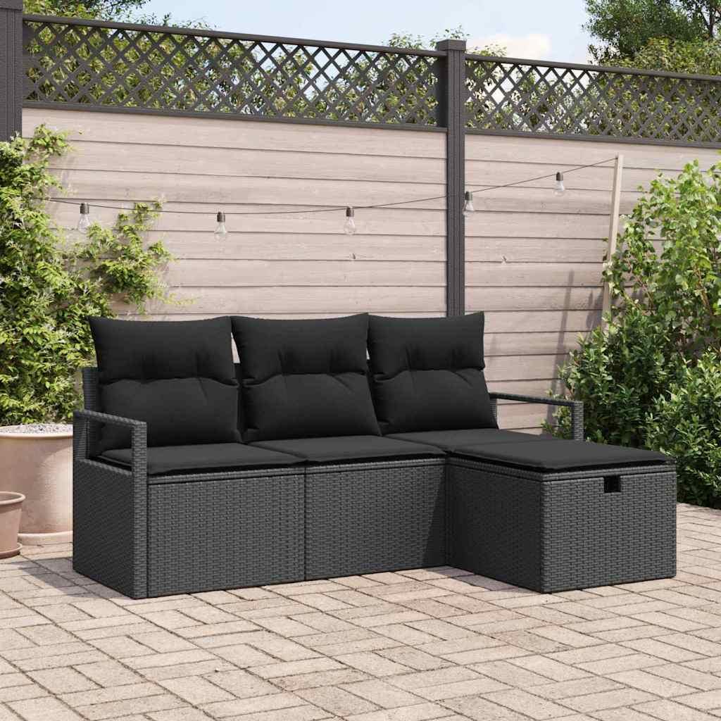 Havesofa Sæt med pude 4 stk Sort 175 x 117 x 85 cm Poly rattan billede