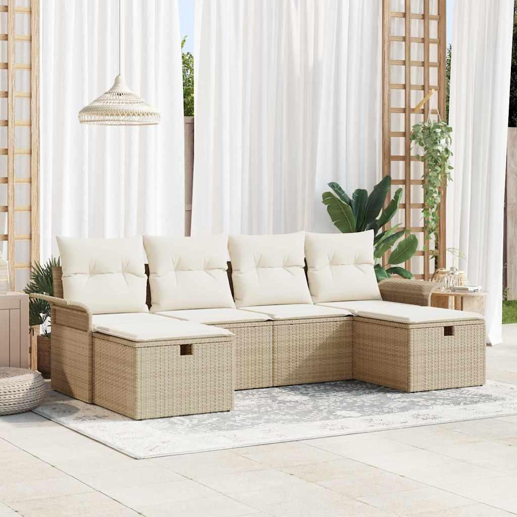 Havesofa Sæt med pude med opbevaring 6 stk Beige Poly rattan billede