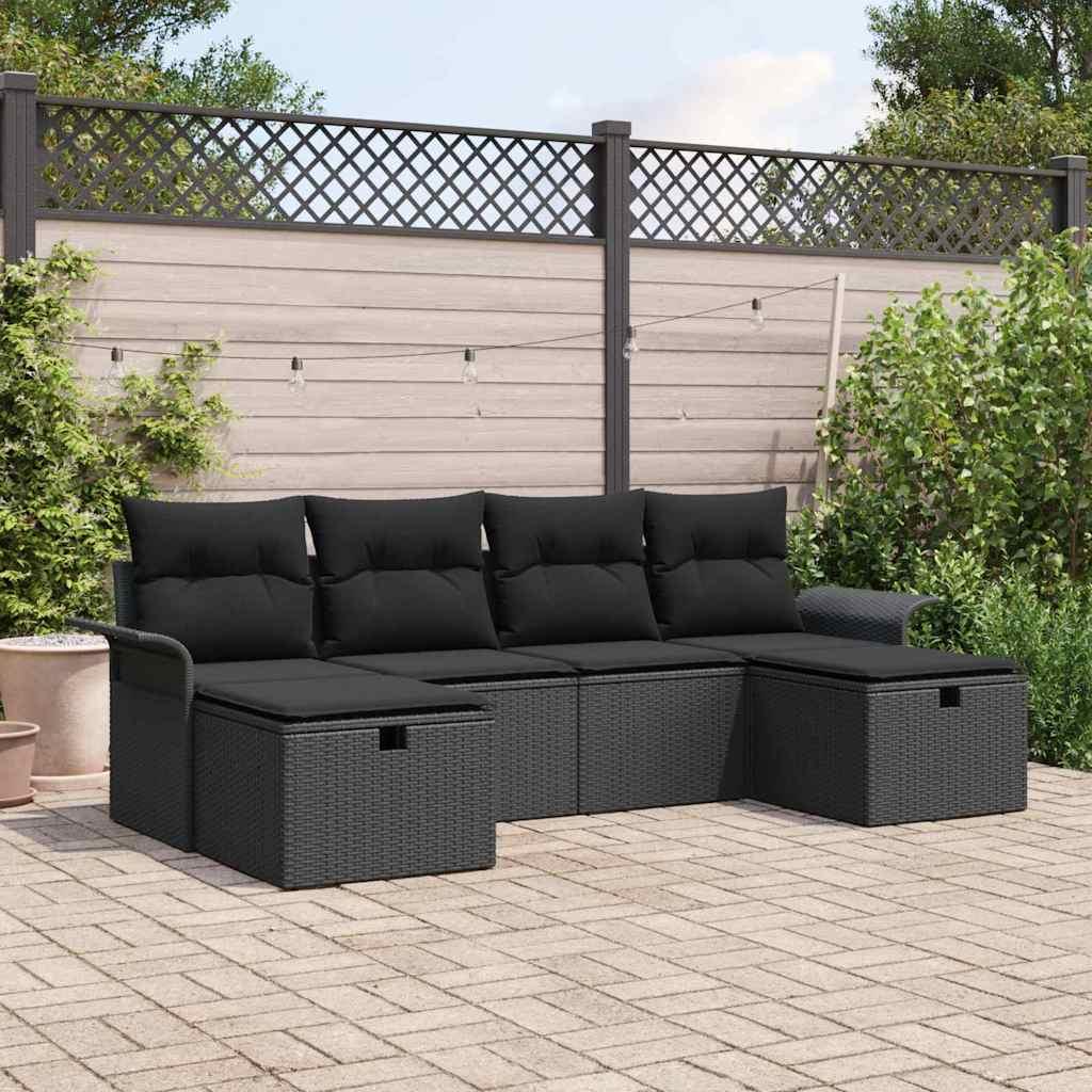Havesofa Sæt med pude med opbevaring 6 stk Sort Poly rattan billede
