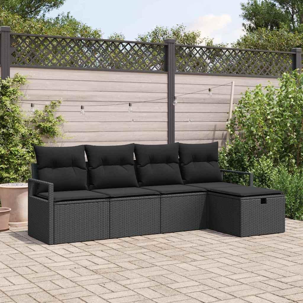 Havesofa Sæt med pude med opbevaring 5 stk Sort Poly rattan billede