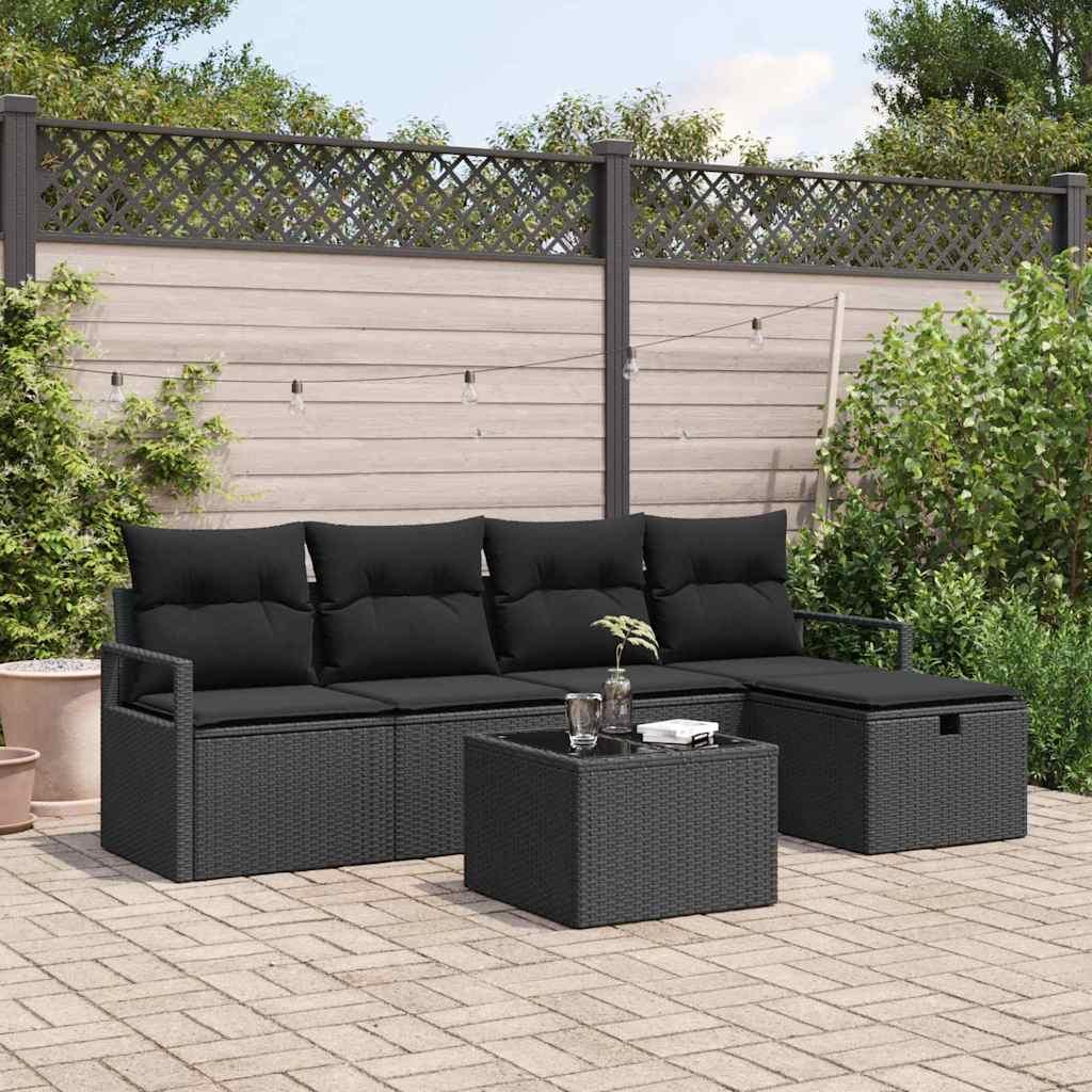 Havesofa Sæt med pude med opbevaring 6 stk Sort Poly rattan billede