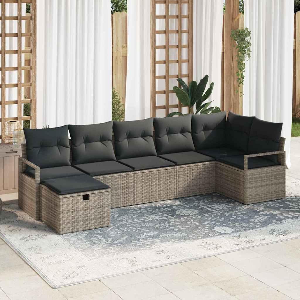 Havesofa Sæt med pude med opbevaring 7 stk Grå Poly rattan billede