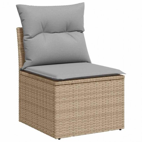 8 Stykke Havesofa Sæt Med Puder Beige Poly Rattan Akacietræ&& 3 Stykke Havespisestol Sæt Med Puder Beige Poly Rattan Akacietræ