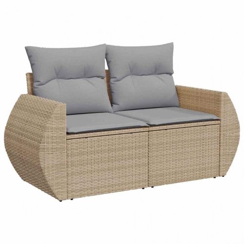 8 Stykke Havesofa Sæt Med Puder Beige Poly Rattan Akacietræ&& 3 Stykke Havespisestol Sæt Med Puder Beige Poly Rattan Akacietræ