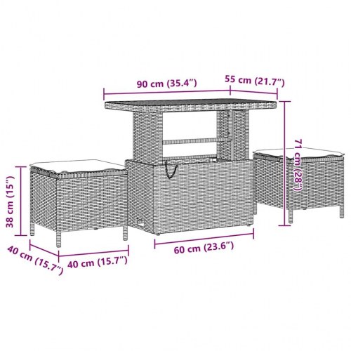 8 Stykke Havesofa Sæt Med Puder Beige Poly Rattan Akacietræ&& 3 Stykke Havespisestol Sæt Med Puder Beige Poly Rattan Akacietræ