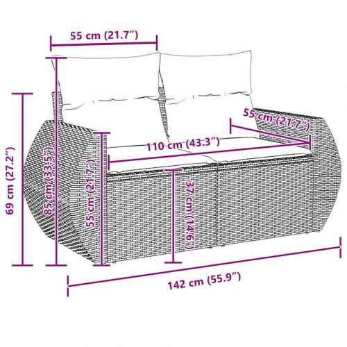 8 Stykke Havesofa Sæt Med Puder Beige Poly Rattan Akacietræ&& 3 Stykke Havespisestol Sæt Med Puder Beige Poly Rattan Akacietræ
