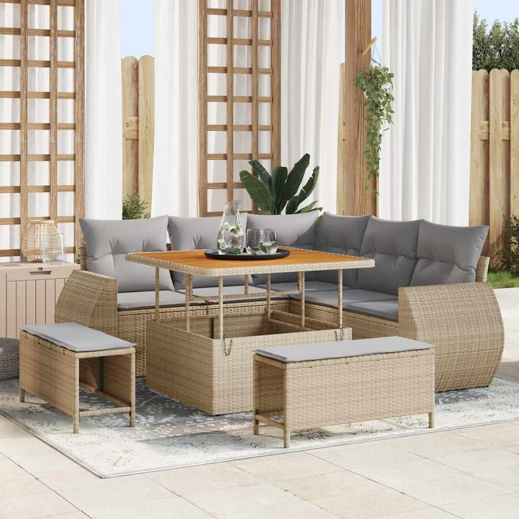Havesofa Sæt med pude 8 stk beige og lysegrå 100 x 100 x 71 cm billede