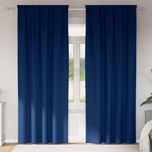 Gardiner med gardiner 2 stk Mørkeblå 225 x 140 cm Polyester