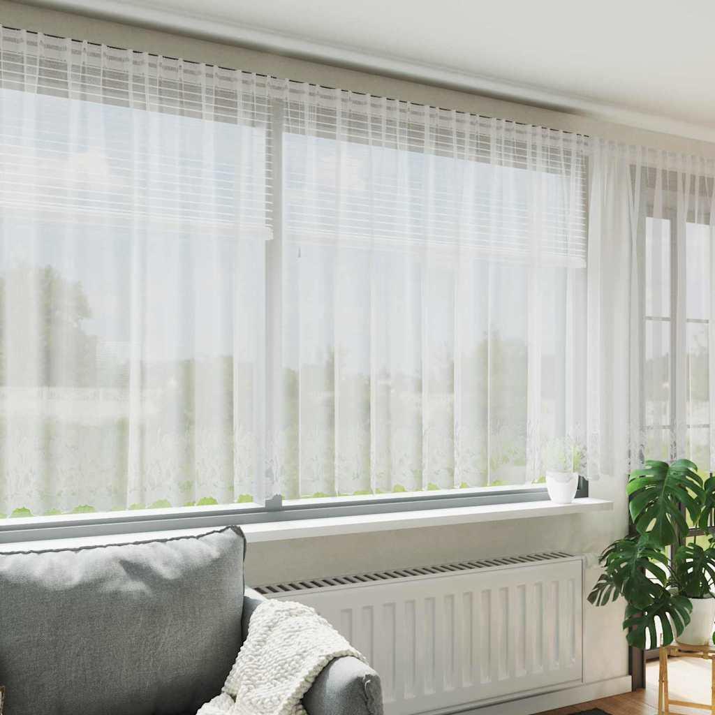Gardiner med gardiner Blomstret Hvid 600 x 140 cm Polyester