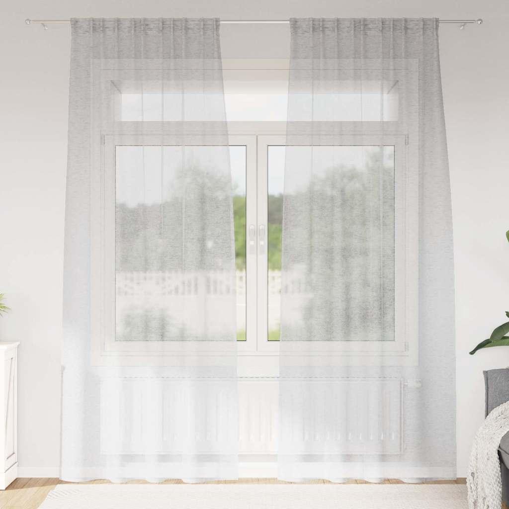 Voile Gardin Med Gardiner 2 Dele 175 X 140 Cm Polyester - Lysegrå / 140 x 245 cm / med stanglommer
