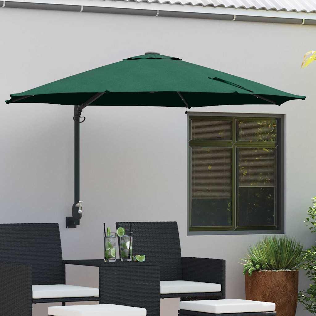 Væghængt Haveparasol med LED Grøn 248 cm