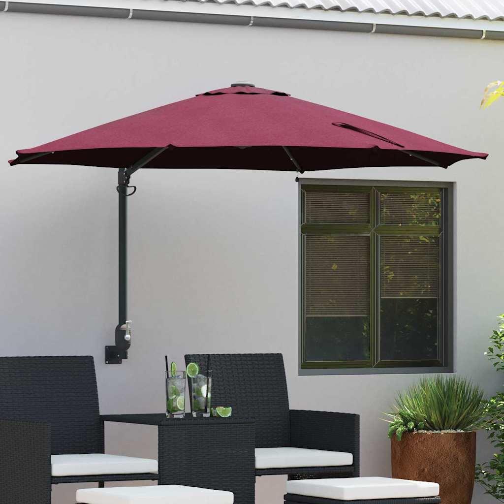 Væghængt Haveparasol med LED'er Bordeaux Rød 248 cm
