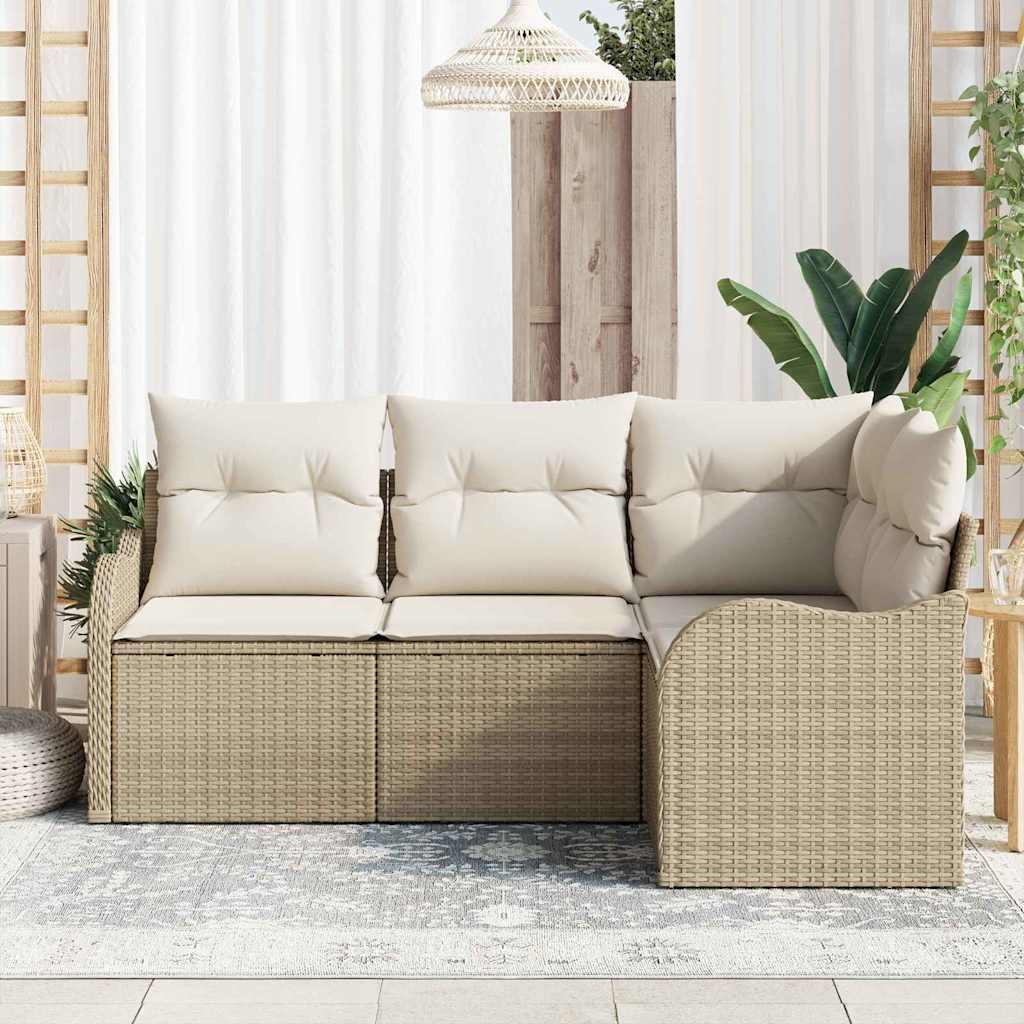 4 Deles Have Sofa Sæt med Puder Beige Poly Rattan&& 2-Sæders Have Sofa med Opbevaring & Puder Beige Poly Rattan