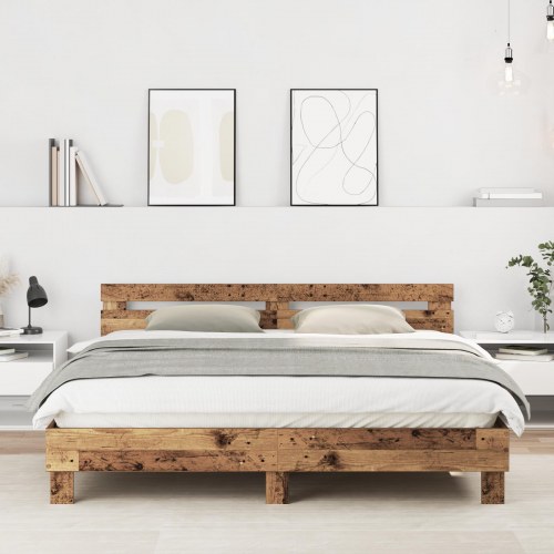 Sengeramme i konstrueret træ - 203 × 185 × 70 cm, farve gammelt træ