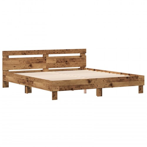 Sengeramme i konstrueret træ - 203 × 185 × 70 cm, farve gammelt træ