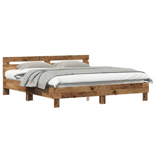 Sengeramme i konstrueret træ - 203 × 185 × 70 cm, farve gammelt træ