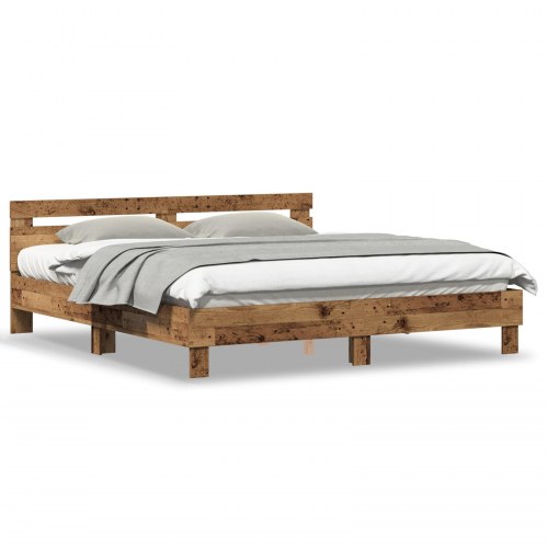Sengeramme i konstrueret træ - 203 × 185 × 70 cm, farve gammelt træ