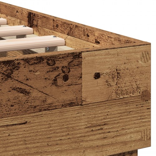 Sengeramme i konstrueret træ - 203 × 185 × 70 cm, farve gammelt træ