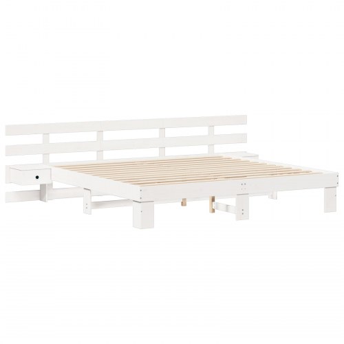 Sengestel med hovedgærde 200 x 200 cm i massiv fyrretræ - hvid