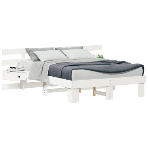 Sengestel med hovedgærde - hvid 140 x 190 cm massiv fyrretræ