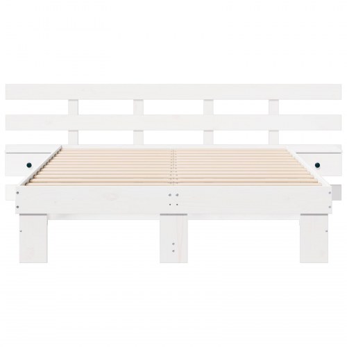 Sengestel med hovedgærde - hvid 140 x 190 cm massiv fyrretræ