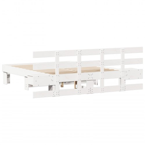 Sengestel med hovedgærde - hvid 140 x 190 cm massiv fyrretræ