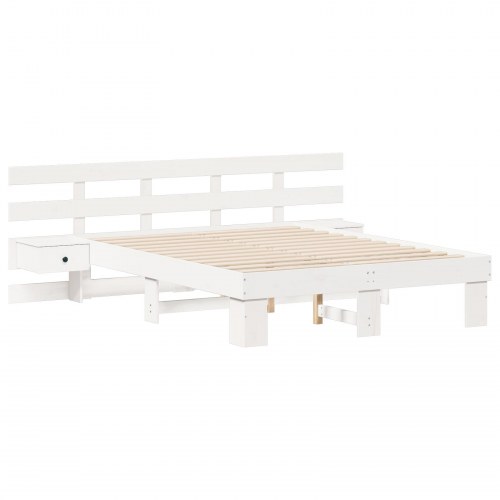 Sengestel med hovedgærde - hvid, 135 x 190 cm, massiv fyrretræ
