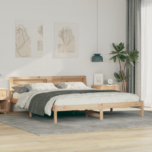 Sengestel med hovedgærde i massiv fyrretræ 200 x 200 cm - brun