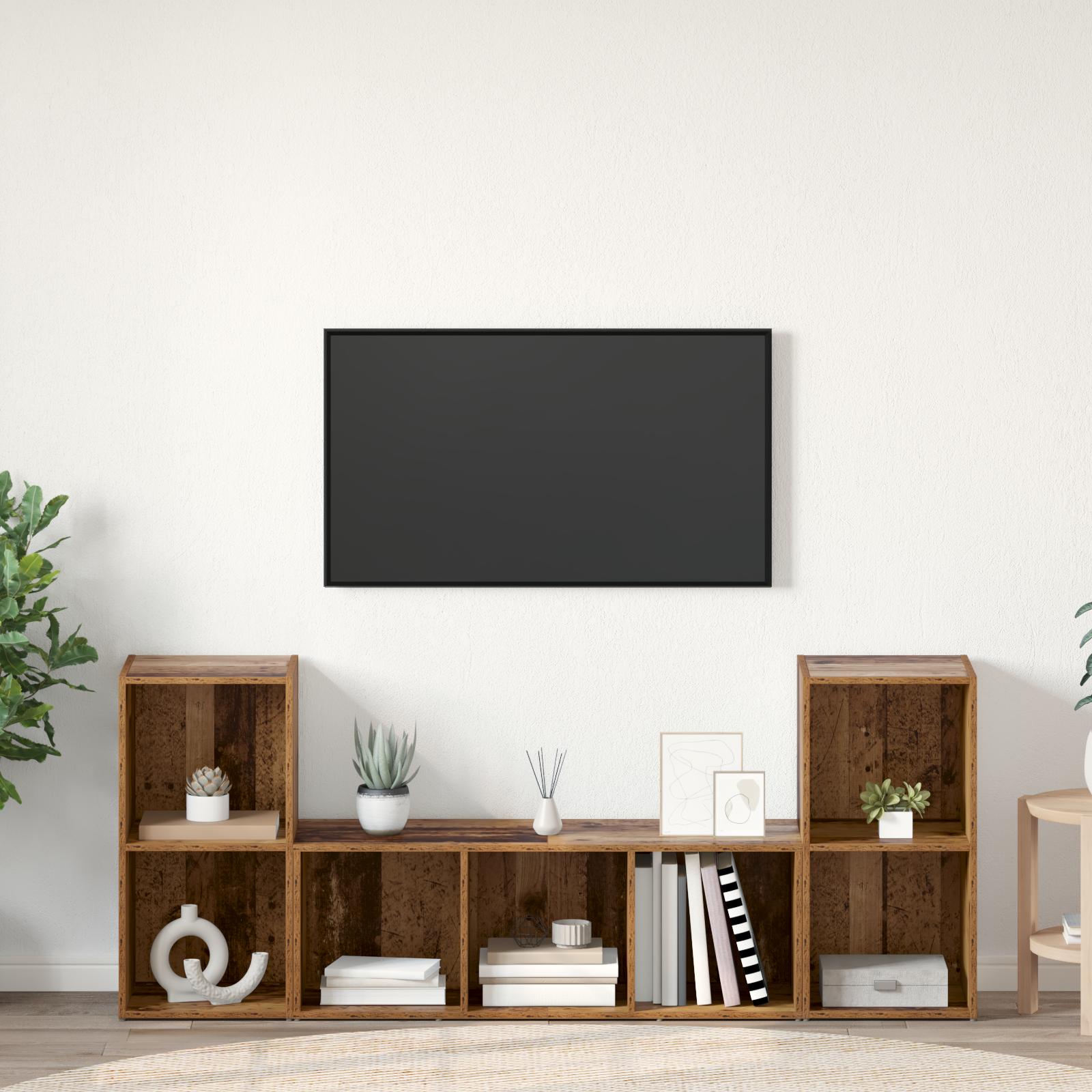 TV Skab Sæt 3 stk Brun 107 x 35 x 37 cm Konstrueret træ