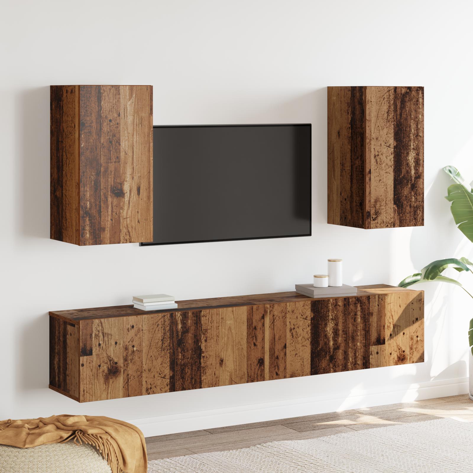 TV-møbelsæt 4 stk Gammelt træ 160 x 30 x 30 cm Konstrueret træ