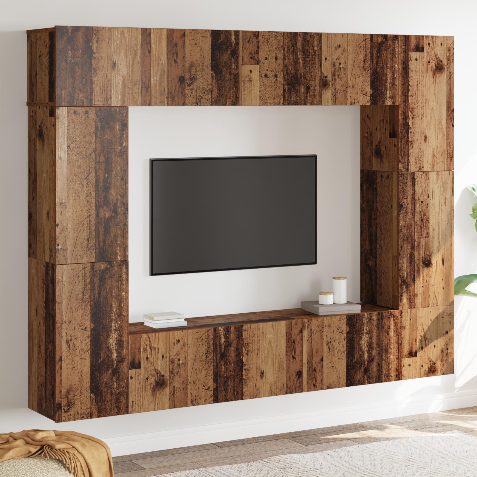 TV-møbelsæt 8 stk Gammelt træ 80 x 30 x 30 cm Konstrueret træ