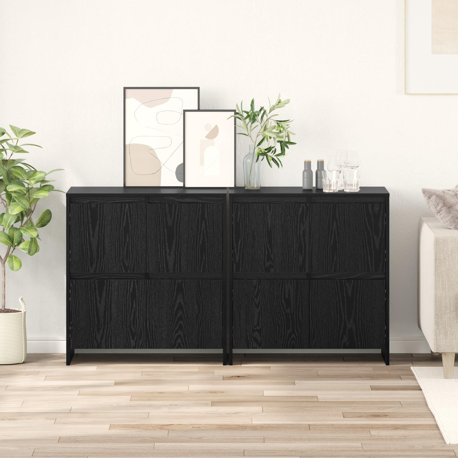Sideboard med dør 2 stk Sort eg 70 x 41 x 75 cm Konstrueret træ